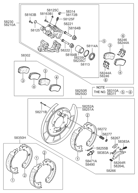 2009 Kia Sedona Packing Rear Brake Assembly, Left Diagram for 582504D500