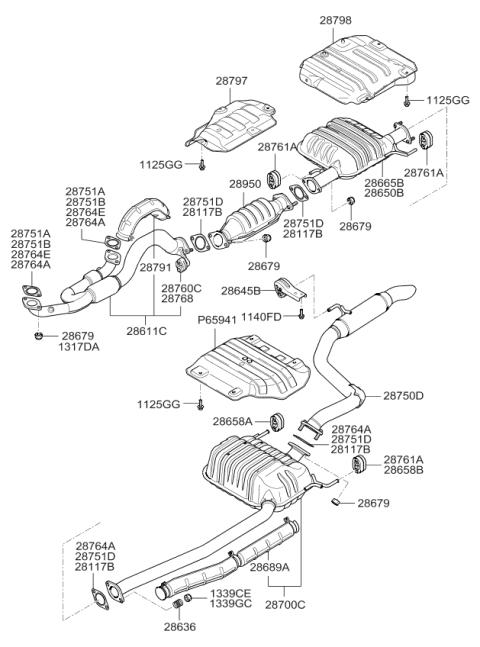 2009 Kia Sedona Catalytic Converter Assembly Diagram for 289503CJL0