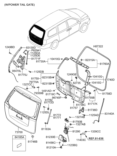 2008 Kia Sedona Tail Gate Bell Crank Assembly Diagram for 812904D710