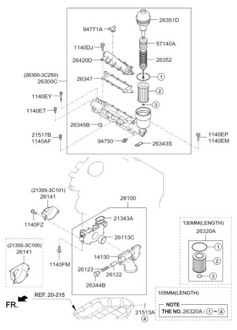 2012 Kia Sedona Oil Filter Complete Assembly Diagram for 263003CAB0
