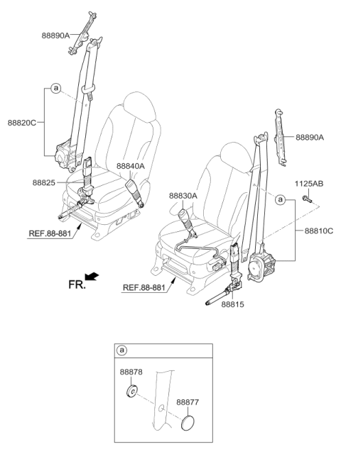 2007 Kia Sedona Front Seat Belt Buckle Assembly Left Diagram for 888304D550KS