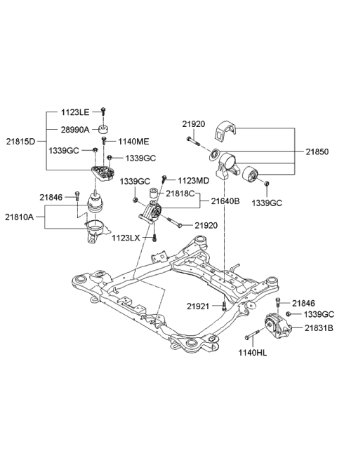 2006 Kia Sedona Engine Mounting Bracket Assembly Diagram for 218104D500