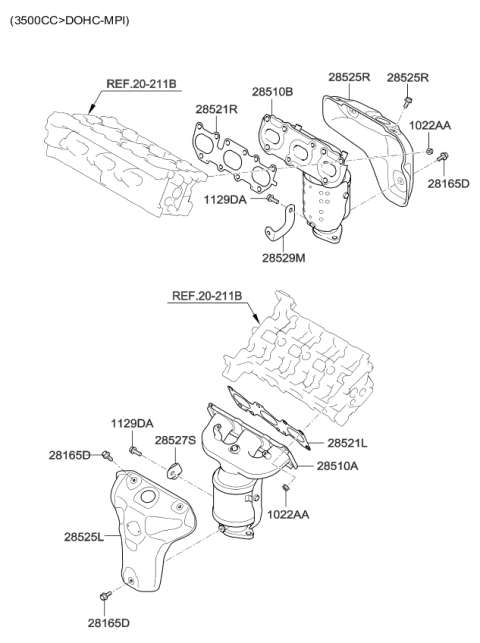 2014 Kia Sedona Exhaust Manifold Catalytic Assembly, Left Diagram for 285103CZK0
