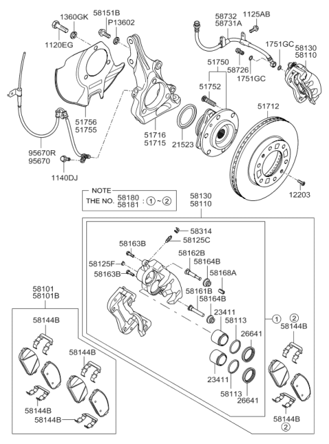 2014 Kia Sedona Front Axle Hub & Wheel Brake Diagram