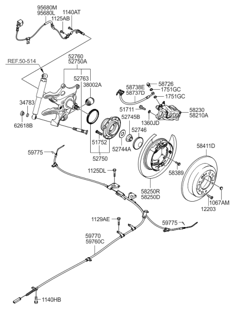 2011 Kia Sedona Rear Wheel Hub & Wheel Brake Diagram 1
