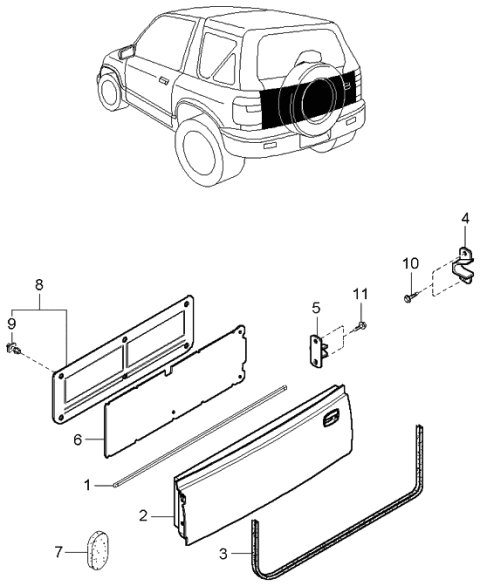 2002 Kia Sportage Door Assembly-Back Diagram for 0K01A62020