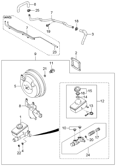 2000 Kia Sportage Master Vacuum Assembly Diagram for 0K08A43950C