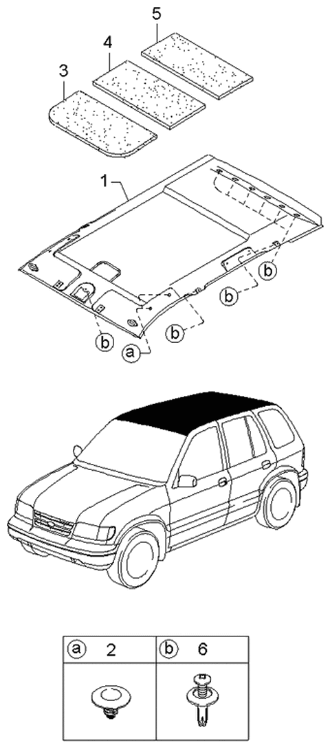 2000 Kia Sportage INSULATOR-Roof, Front Diagram for 0K01968041C