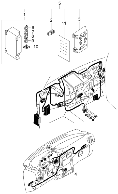 2000 Kia Sportage Harness Assembly-DASHBOA Diagram for 0K07E67040D