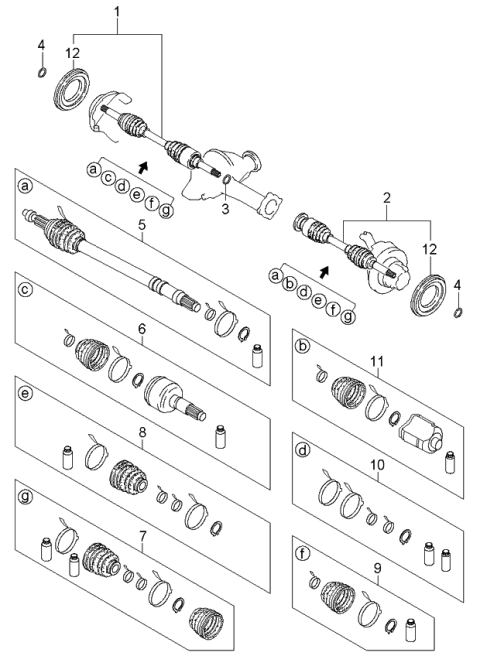2000 Kia Sportage Joint Set-Outer Diagram for 0K01222510B