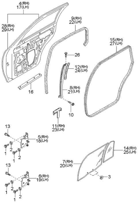 2002 Kia Sportage Chan-Glass Run,LH Diagram for 0K07773605