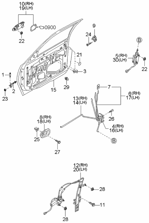 2001 Kia Sportage Outer Handle Assembly, Left Diagram for 0K08B59410AXX