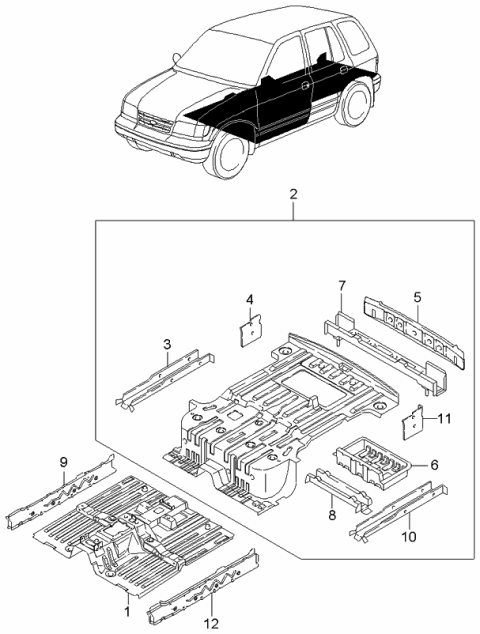 2000 Kia Sportage Rear Floor Assembly Diagram for 1K07A53700