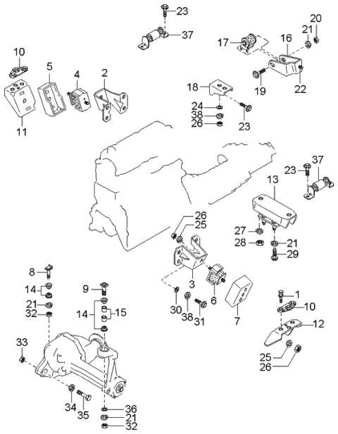 2000 Kia Sportage Roll Stop Bracket Diagram for 0K01539831A