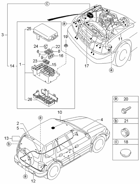 2000 Kia Sportage Wiring Assembly-Rear No Diagram for 1K07A67050D