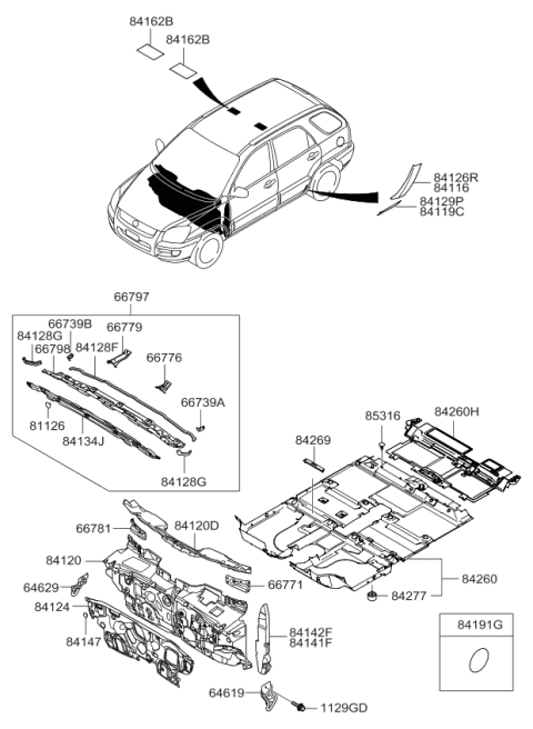 2009 Kia Sportage Pad Assembly-Isolation Dash Diagram for 841201F500