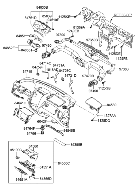 2009 Kia Sportage Cigar Lighter Assembly Diagram for 0K95A66250A