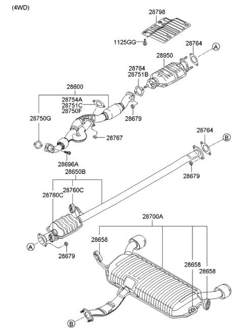 2010 Kia Sportage Catalytic Converter Assembly Diagram for 2895037650
