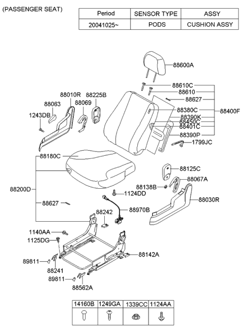 2008 Kia Sportage Heater-Front Seat Back Diagram for 883601F500