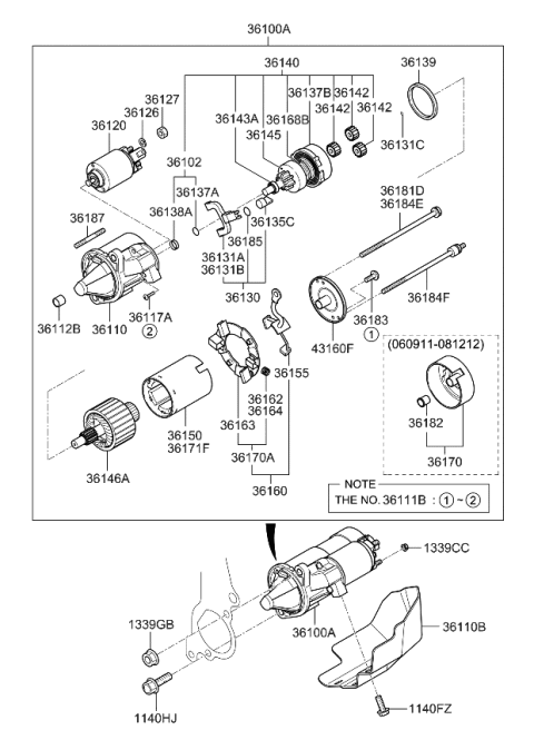 2009 Kia Sportage Lever Kit-Starter Pi Diagram for 3613038040