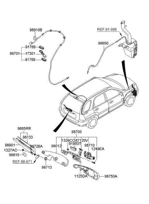 2009 Kia Sportage Rear Washer Nozzle Assembly Diagram for 989301F000