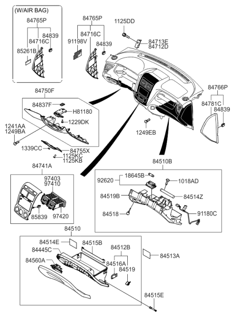 2009 Kia Sportage Glove Box Assembly Diagram for 845011F023EZ