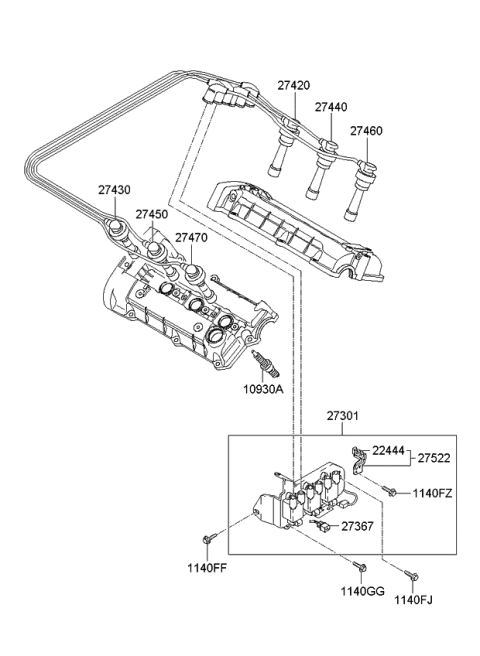 2006 Kia Sportage Spark Plug Assembly Diagram for 2741023700