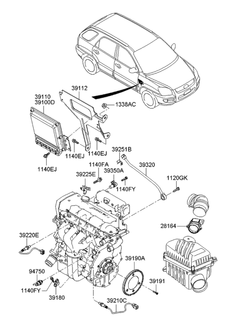 2008 Kia Sportage Oxygen Sensor Assembly Diagram for 3921023710