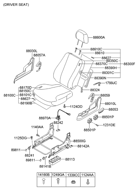 2007 Kia Sportage Heater-Front Seat Back Diagram for 883601F000