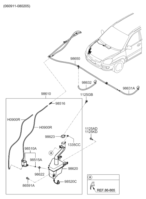 2008 Kia Sportage Windshield Washer Reservoir Assembly Diagram for 986201F001
