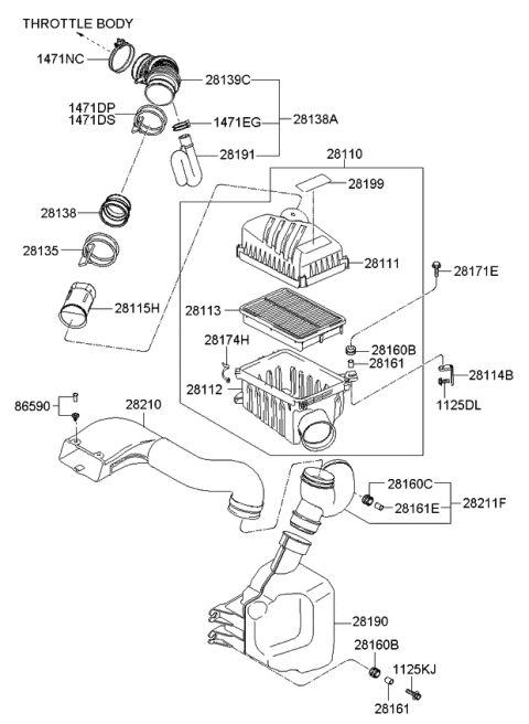 2007 Kia Sportage Air Cleaner Filter Diagram for 2811308000