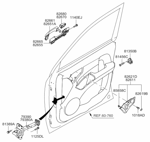 2010 Kia Sportage Front Door Outside Grip, Right Diagram for 826611F000