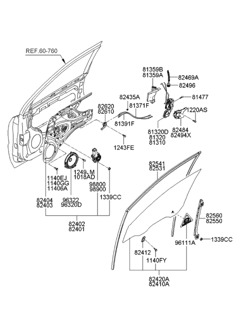 2007 Kia Sportage Regulator Assembly-Front Door Diagram for 824041F010