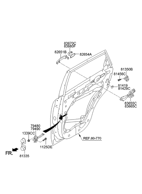 2013 Kia Sorento Pad-Door Outside Handle Rear Diagram for 826541U000