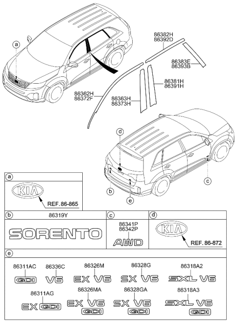 2014 Kia Sorento Black Tape-Front Door Frame Diagram for 863622P000