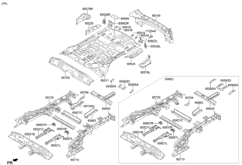 2014 Kia Sorento Panel-Rear Floor Diagram for 655121U060