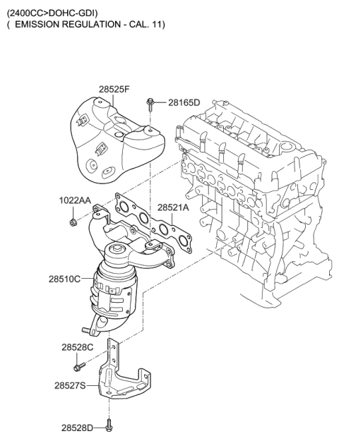 2013 Kia Optima Exhaust Manifold Catalytic Assembly Diagram for 285102G400