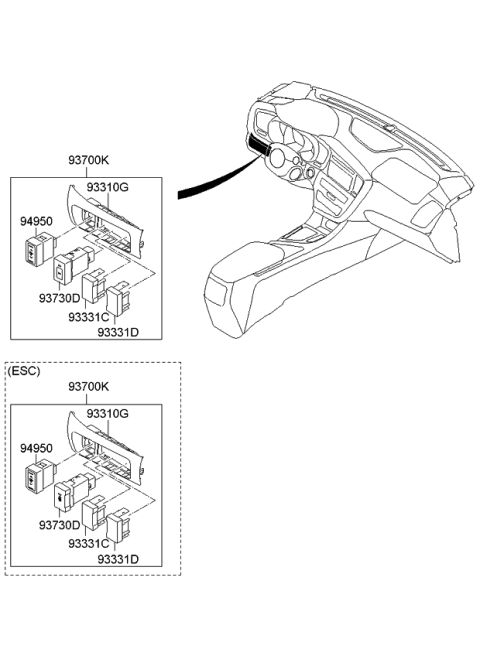 2011 Kia Optima Switch Assembly-Crash Pad Lower LH Diagram for 933002T031UP