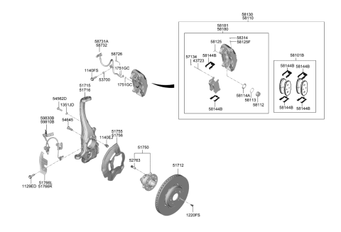 2020 Kia K900 Front Wheel Hub Assembly Diagram for 51750J6500