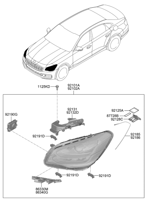2019 Kia K900 Driver Side Headlight Assembly Diagram for 92101J6121