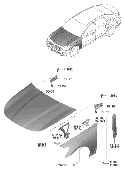 2020 Kia K900 Fender & Hood Panel Diagram
