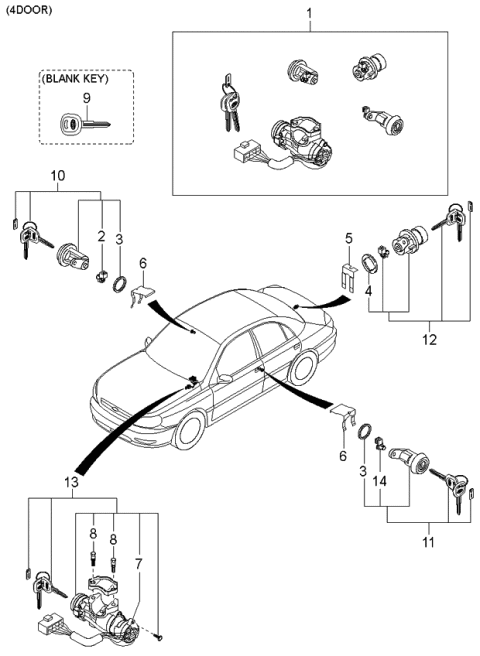 2003 Kia Rio Ignition Lock Cylinder Diagram for 0K30H76990A