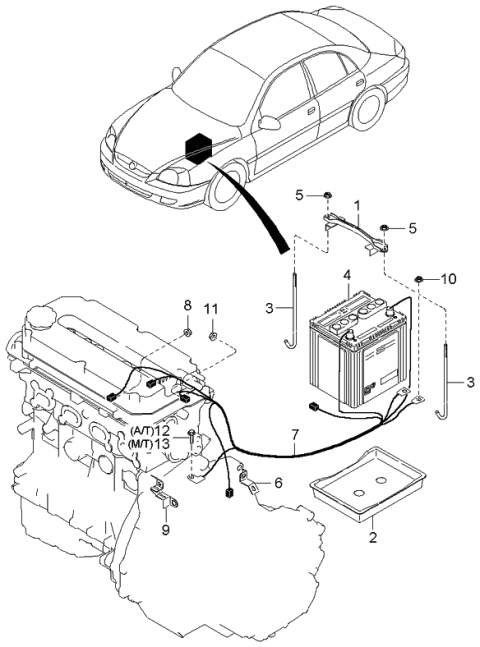 2005 Kia Rio Battery Cable Assembly Diagram for 37200FD010