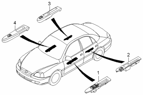 2003 Kia Rio Power Window Sub Switch Assembly, Right Diagram for 93580FD100OP