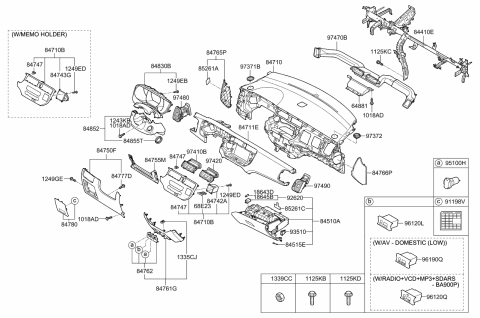 2012 Kia Rio Panel Assembly-Center Facia Diagram for 847401W140AK5