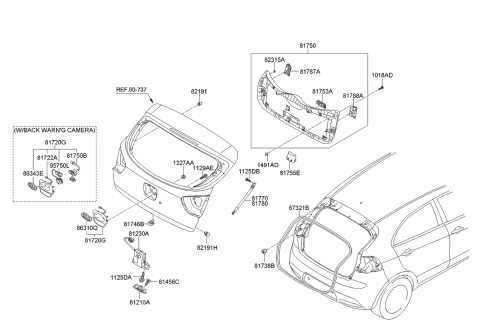 2015 Kia Rio Tail Gate Handle Assembly Diagram for 817201W220
