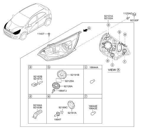 2012 Kia Rio Driver Side Headlight Assembly Diagram for 921011W350