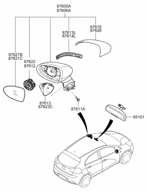 2014 Kia Rio Outside Rear View G/Holder Assembly, Right Diagram for 876211W050