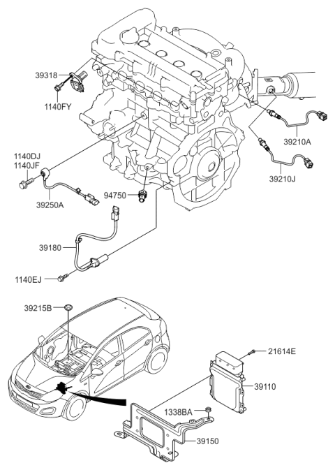 2015 Kia Rio Engine Control Unit Ecu Module Diagram for 391102BDR5