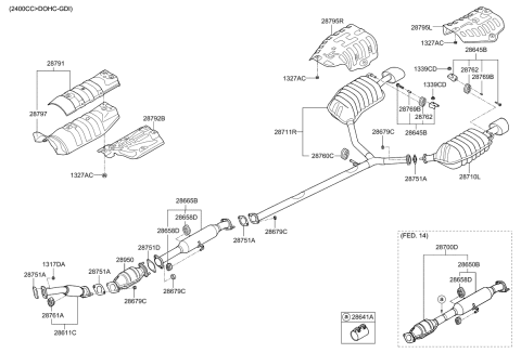 2014 Kia Optima Center Muffler Assembly Diagram for 286504C120